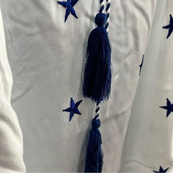 Kaktus Boho White Top with Embroidered Blue Stars and Tassels - Picture 8 of 10